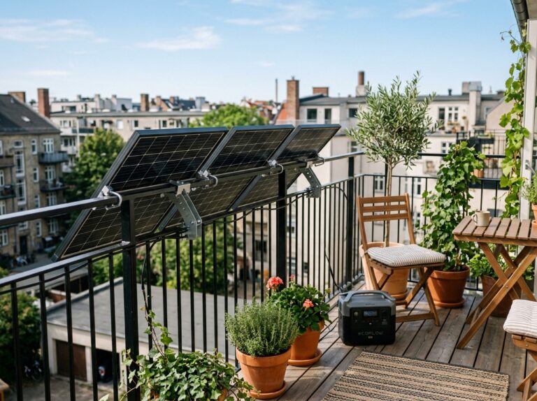 Balkonkraftwerk auf der Terrasse – Solaranlage mit Stadtpanorama